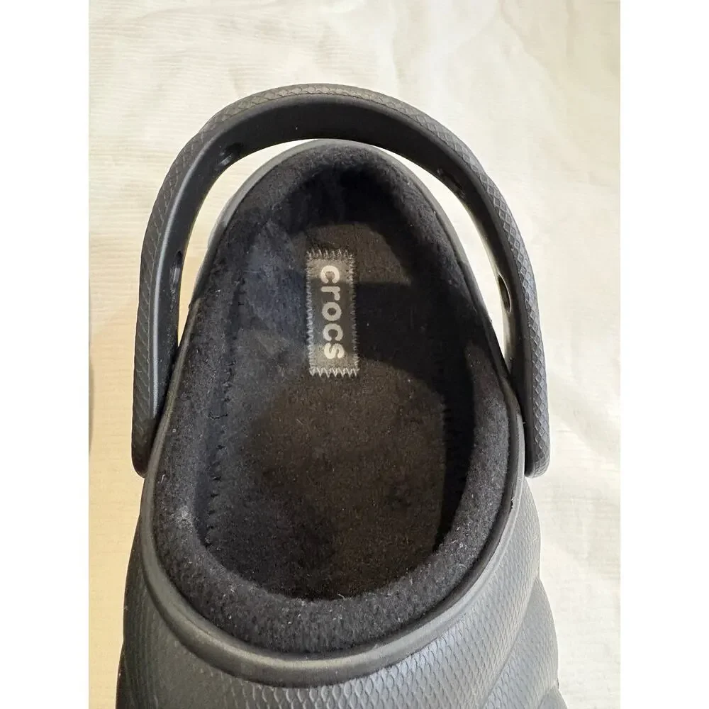 Crocs Classic Fleece Lined Overpuff Slip On Clogs Shoes Black Mens 12